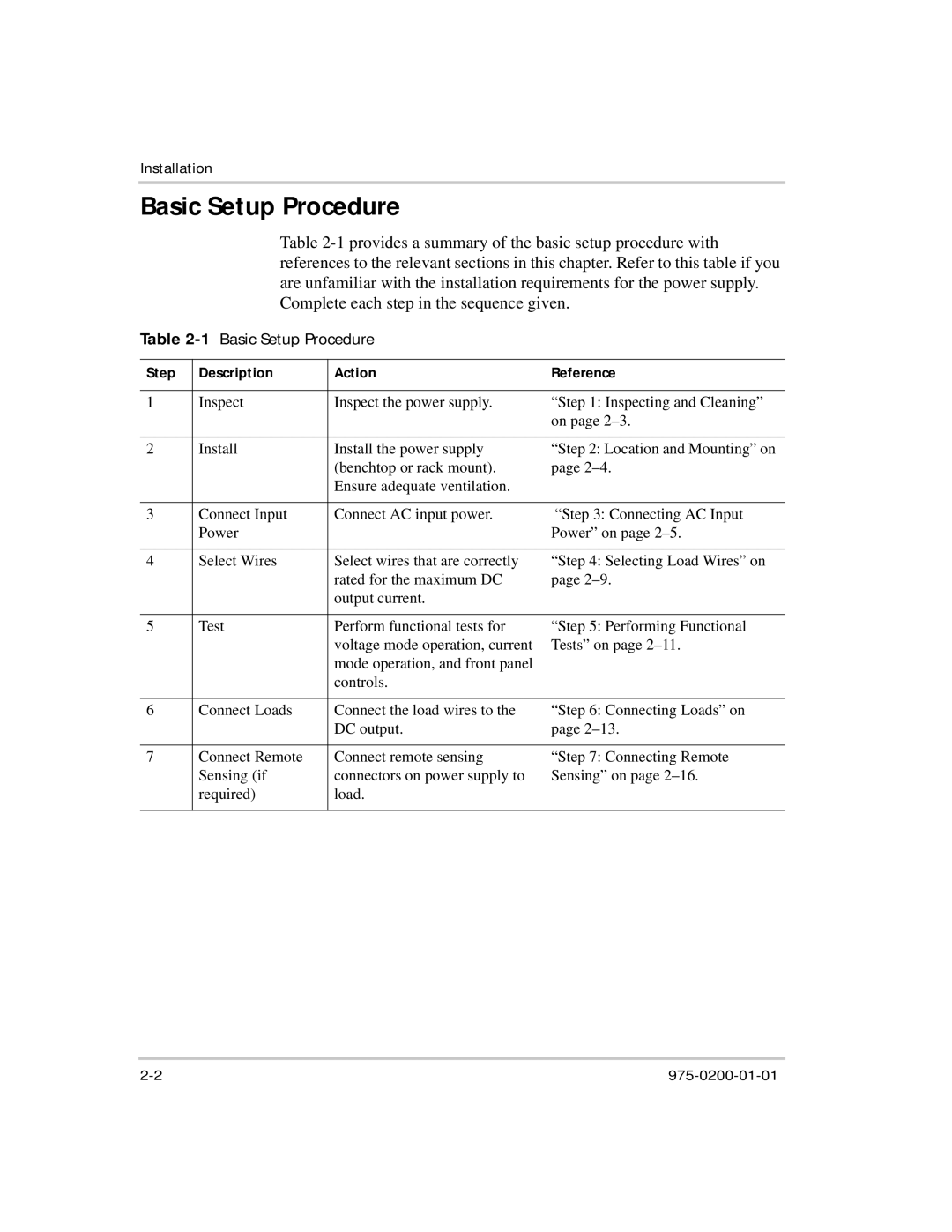 Xantrex Technology XTR 850 Watt manual 1Basic Setup Procedure, Step Description Action Reference 