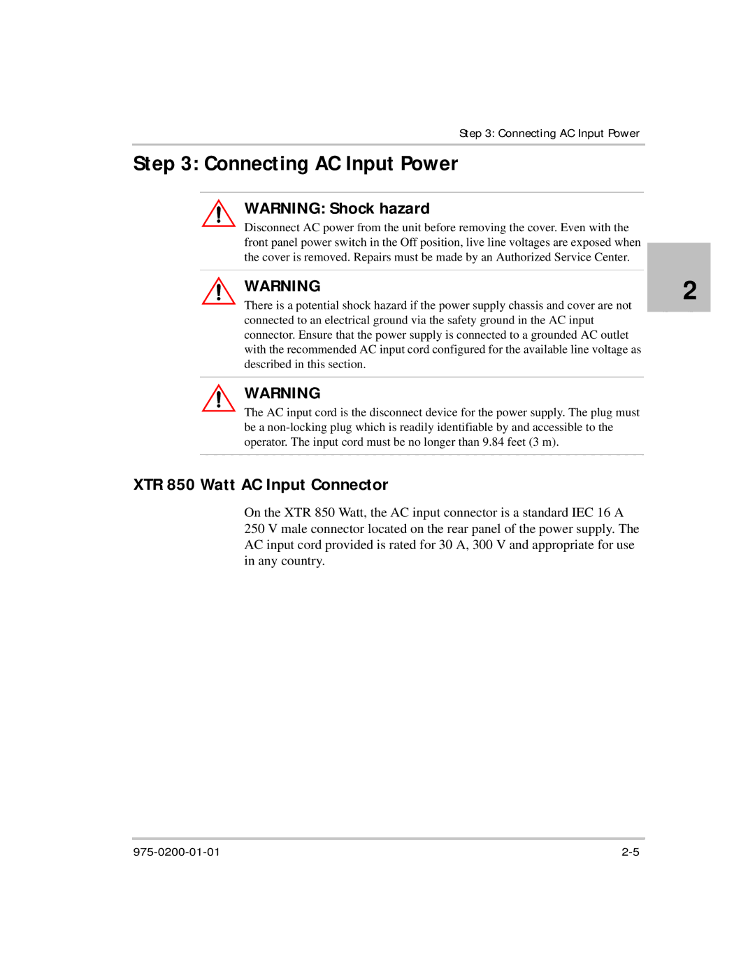 Xantrex Technology manual Connecting AC Input Power, XTR 850 Watt AC Input Connector 