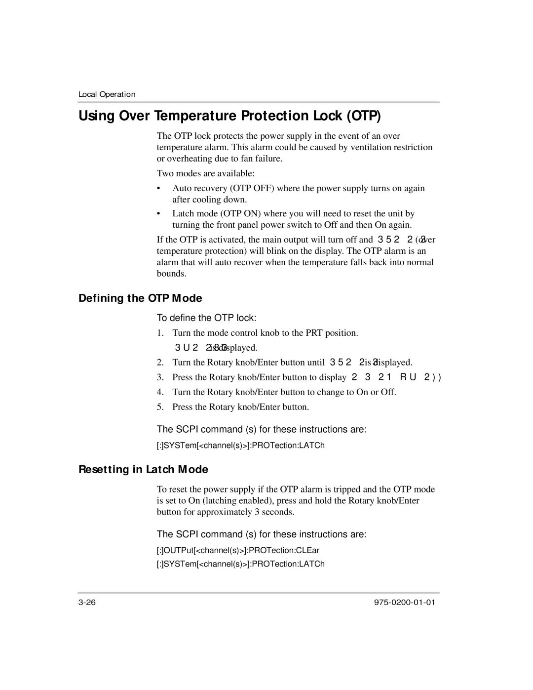 Xantrex Technology XTR 850 Watt Using Over Temperature Protection Lock OTP, Defining the OTP Mode, Resetting in Latch Mode 