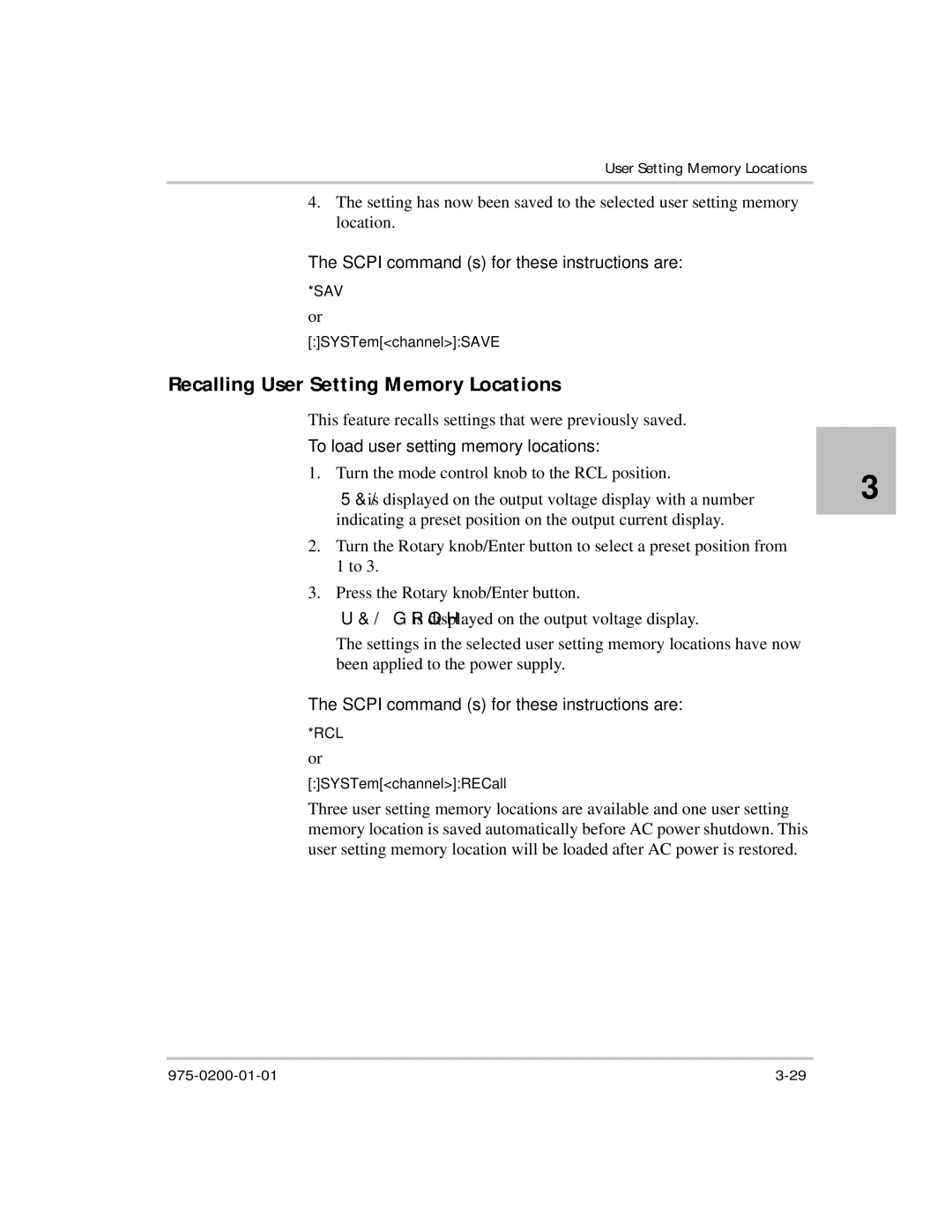 Xantrex Technology XTR 850 Watt manual Recalling User Setting Memory Locations, To load user setting memory locations 