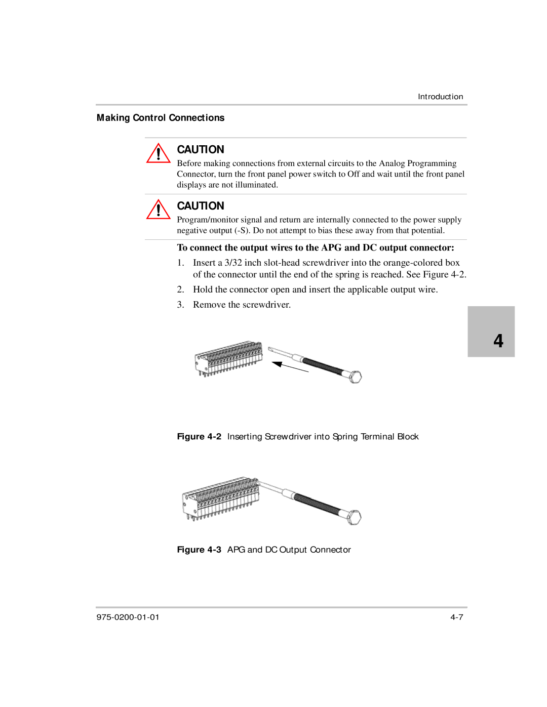 Xantrex Technology XTR 850 Watt manual Making Control Connections, 2Inserting Screwdriver into Spring Terminal Block 