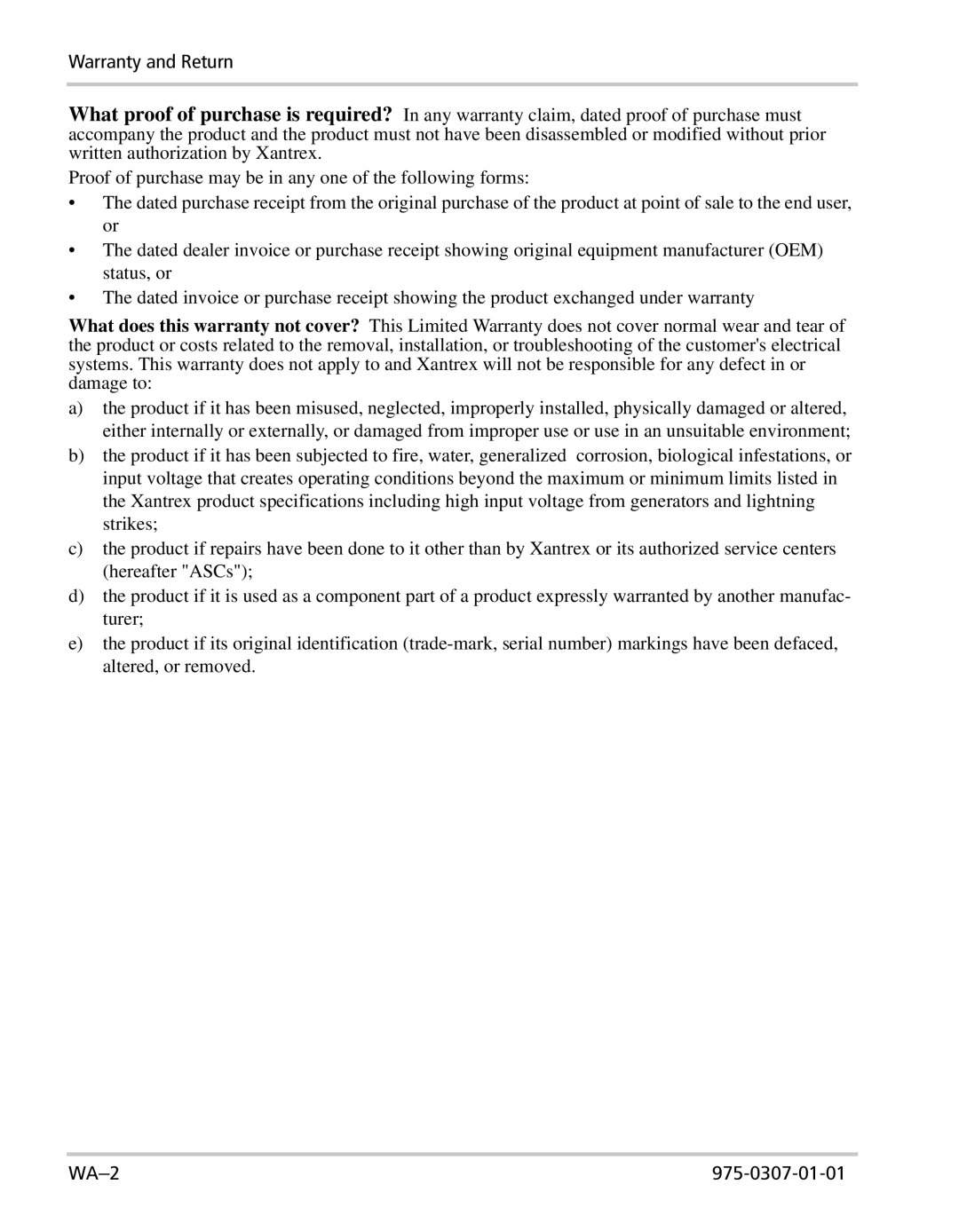 Xantrex Technology XW manual WA-2 975-0307-01-01 