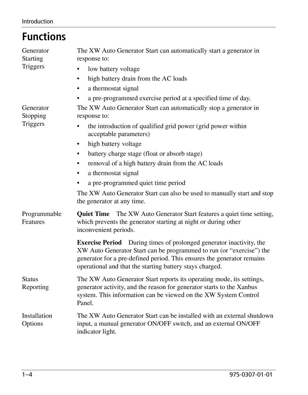 Xantrex Technology XW manual Functions 