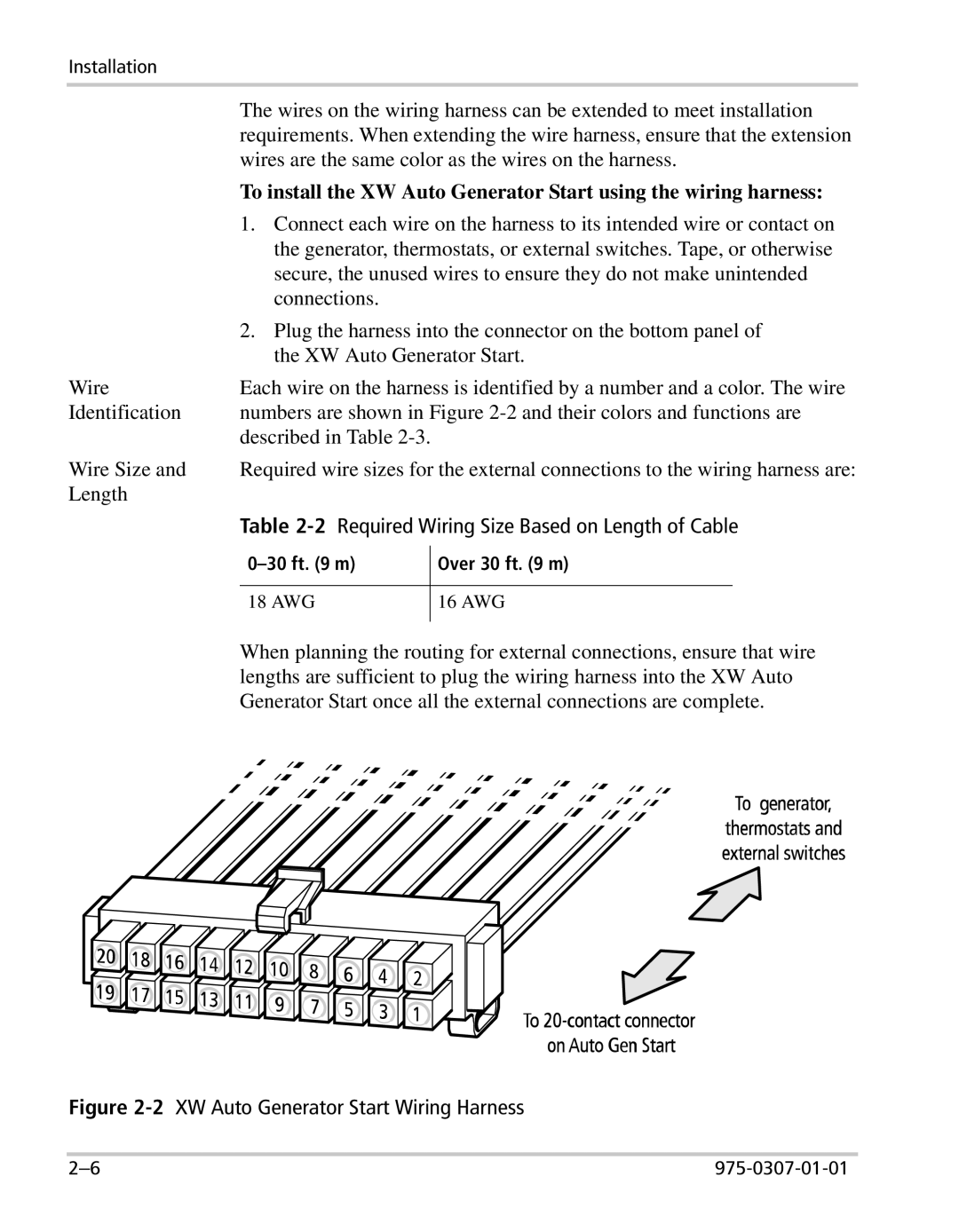 Xantrex Technology XW manual 2Required Wiring Size Based on Length of Cable, Ft m Over 30 ft m 