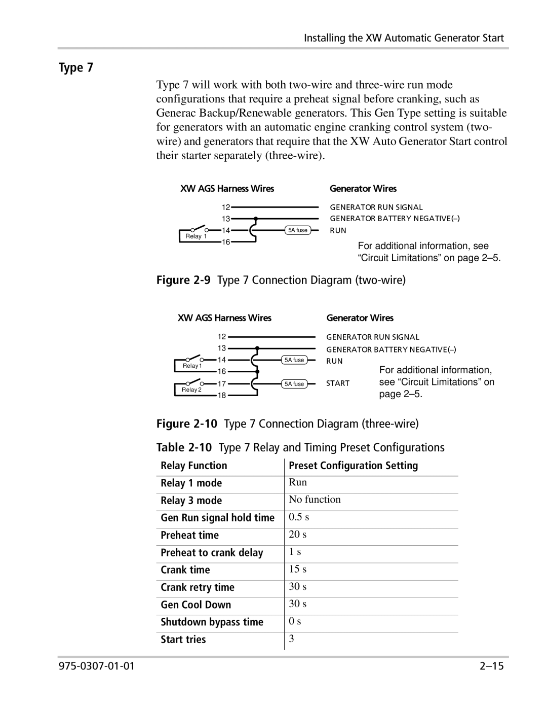 Xantrex Technology manual Shutdown bypass time Start tries 975-0307-01-01, XW AGS Harness Wires Generator Wires 