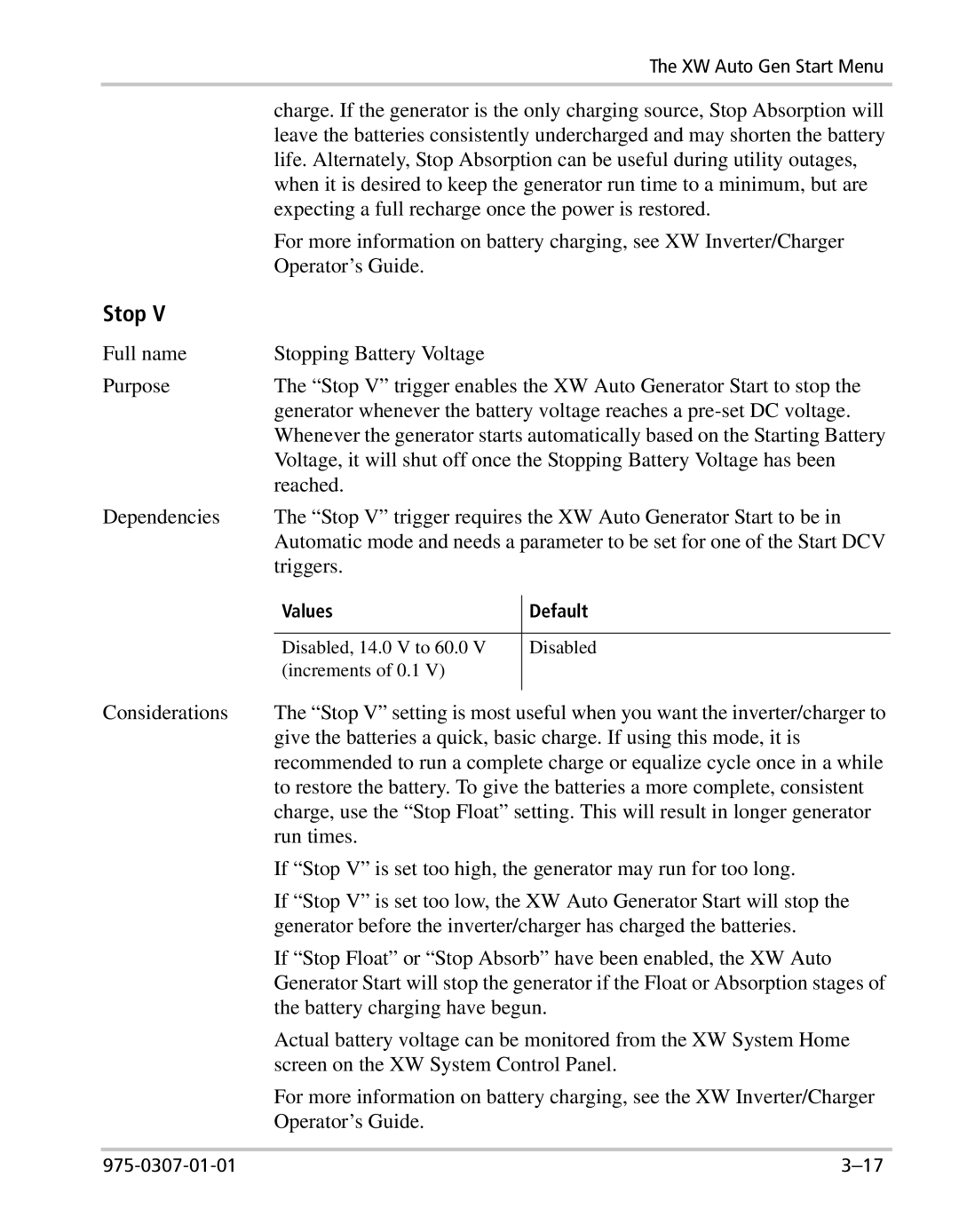 Xantrex Technology XW manual Stop 