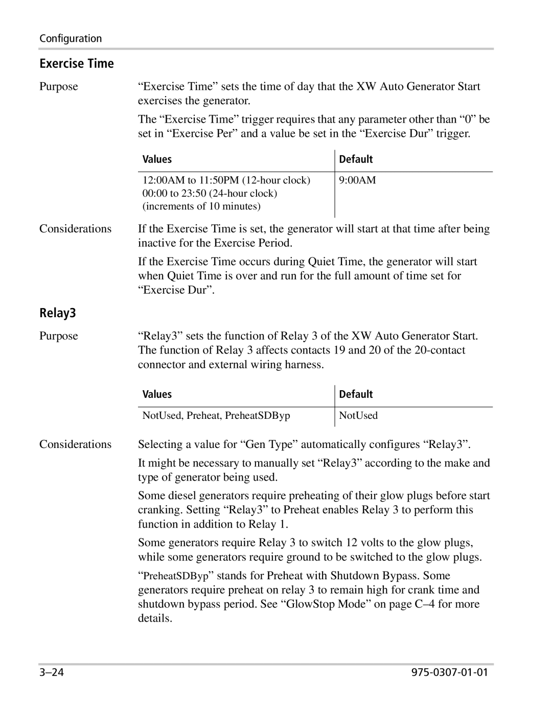 Xantrex Technology XW manual Exercise Time, Relay3 