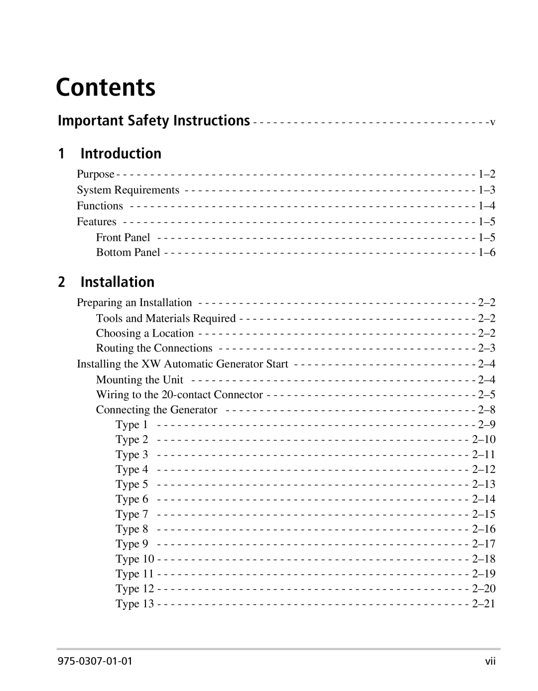 Xantrex Technology XW manual Contents 