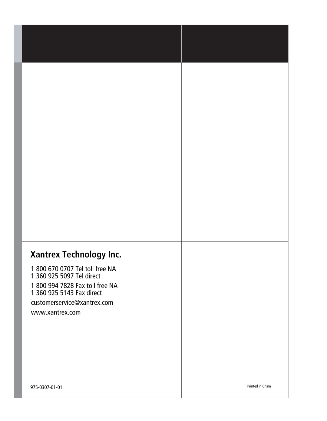 Xantrex Technology XW Xantrex Technology Inc, 1 800 670 0707 Tel toll free NA 1 360 925 5097 Tel direct, 975-0307-01-01 