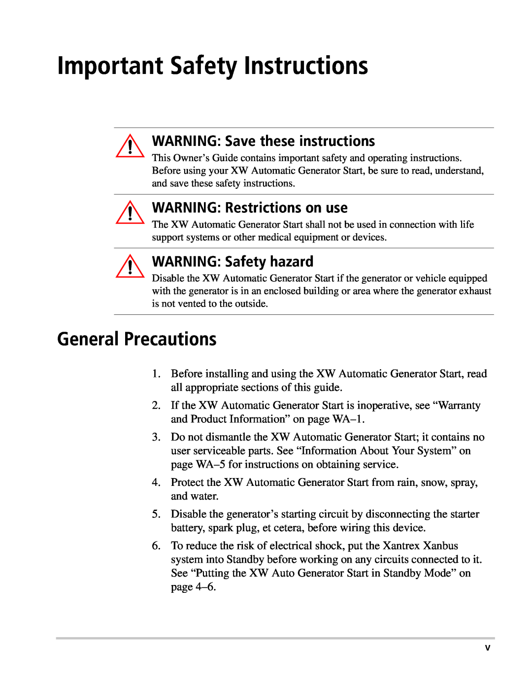 Xantrex Technology XW manual Important Safety Instructions, General Precautions, WARNING Save these instructions 