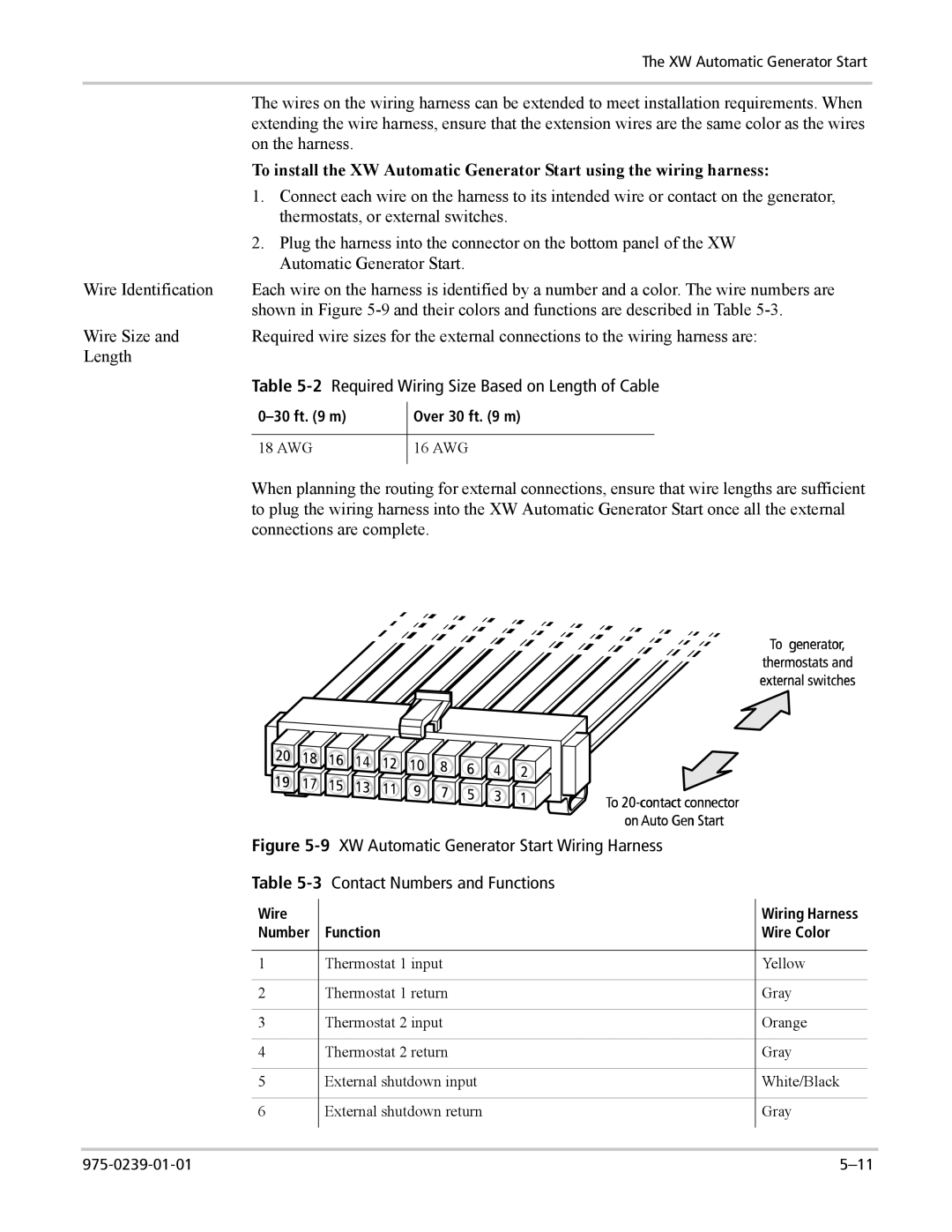 Xantrex Technology XW4024-120/240-60, XW4548-120/240-60, XW6048-120/240-60 Required Wiring Size Based on Length of Cable 