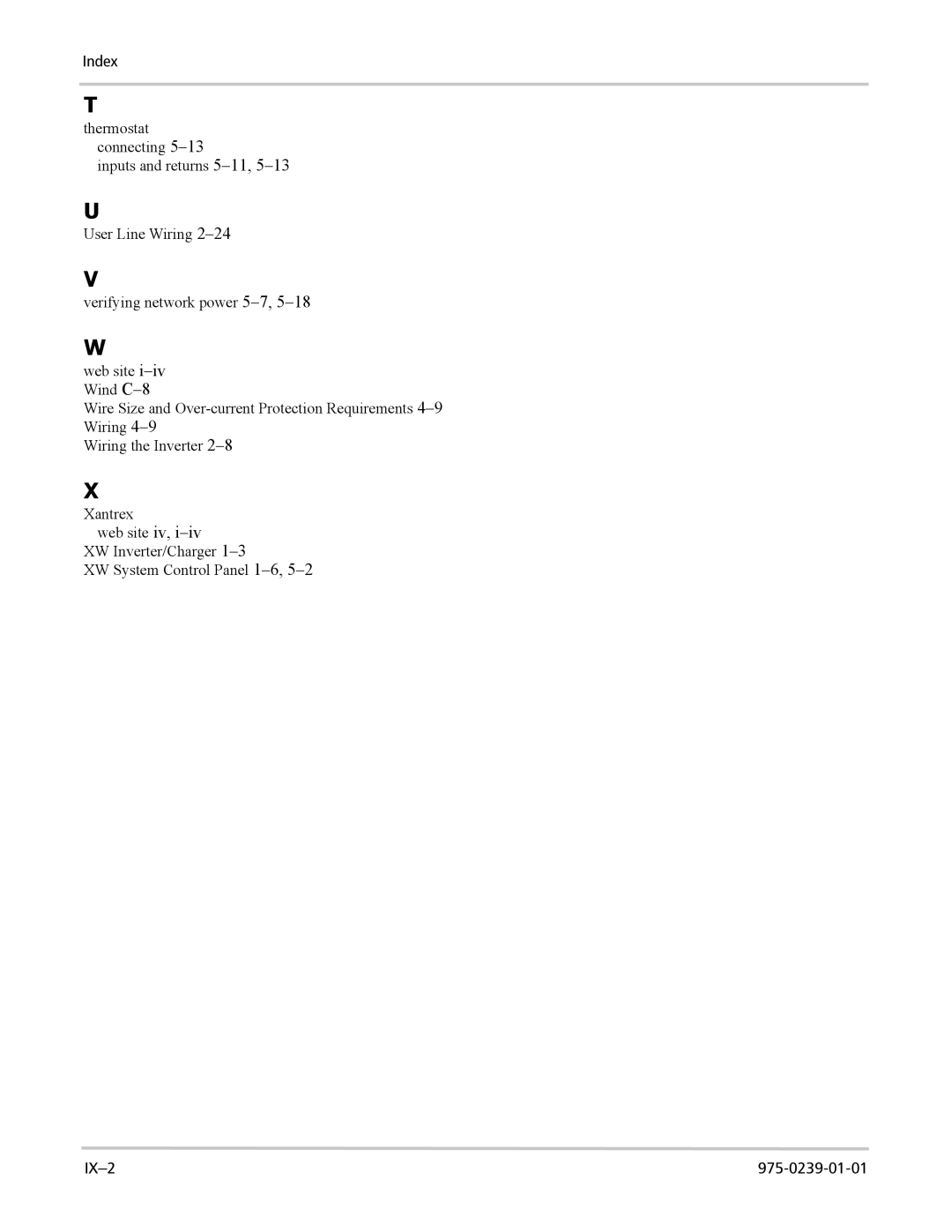 Xantrex Technology XW4024-120/240-60, XW4548-120/240-60, XW6048-120/240-60 manual IX-2 975-0239-01-01 