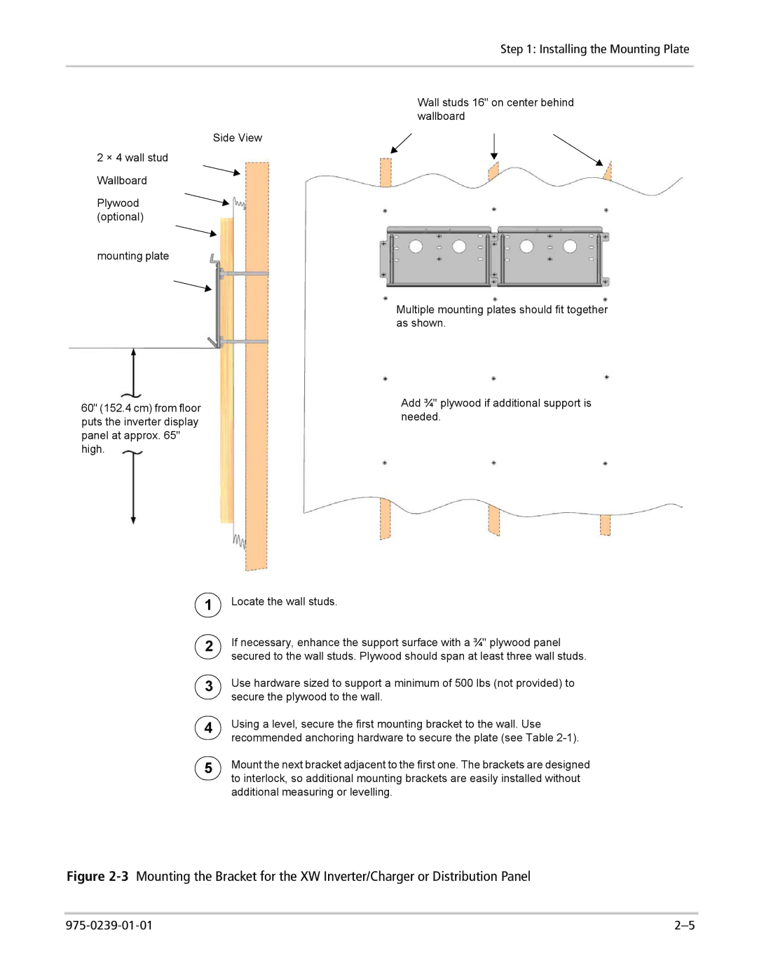 Xantrex Technology XW4024-120/240-60, XW4548-120/240-60, XW6048-120/240-60 manual Installing the Mounting Plate 