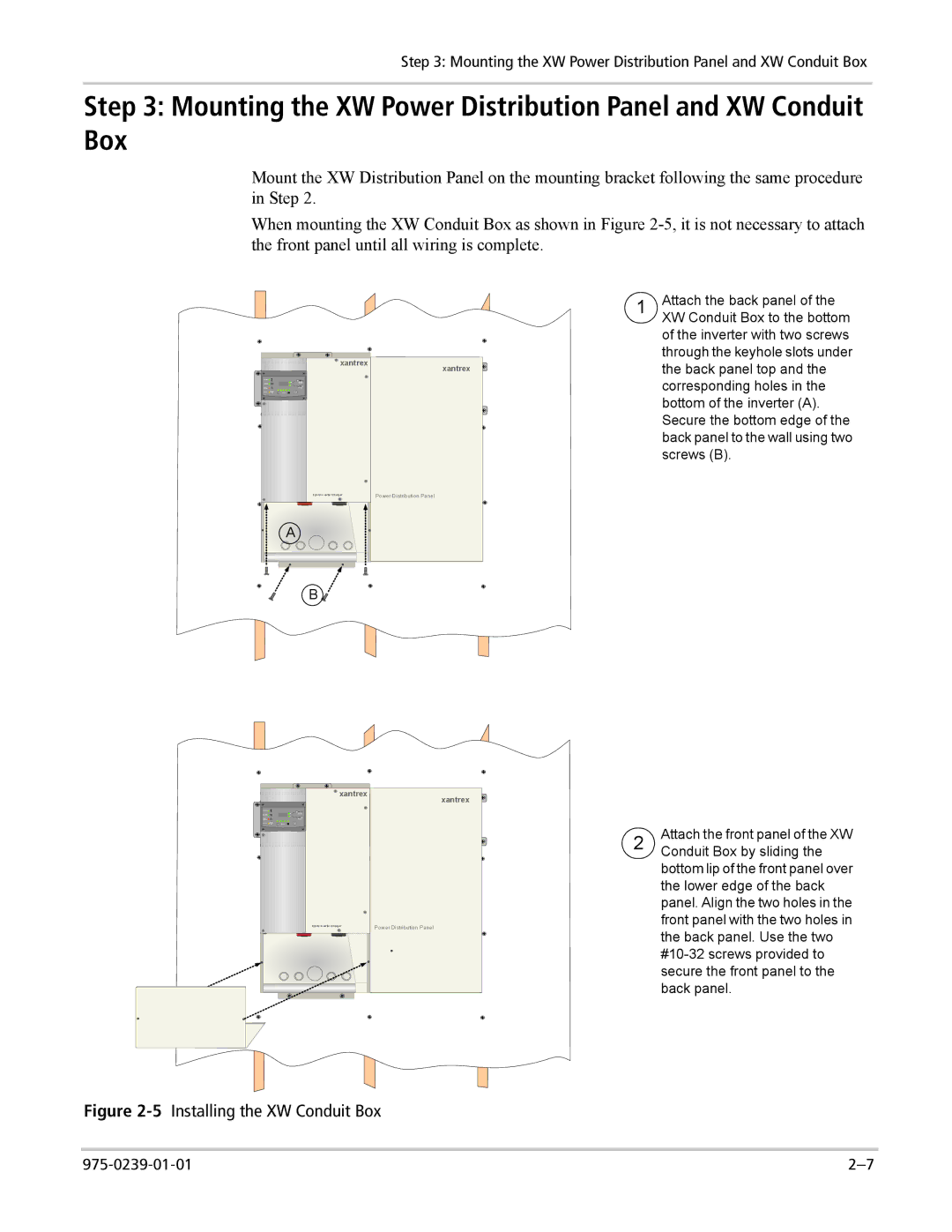 Xantrex Technology XW4024-120/240-60, XW4548-120/240-60, XW6048-120/240-60 manual 5Installing the XW Conduit Box 