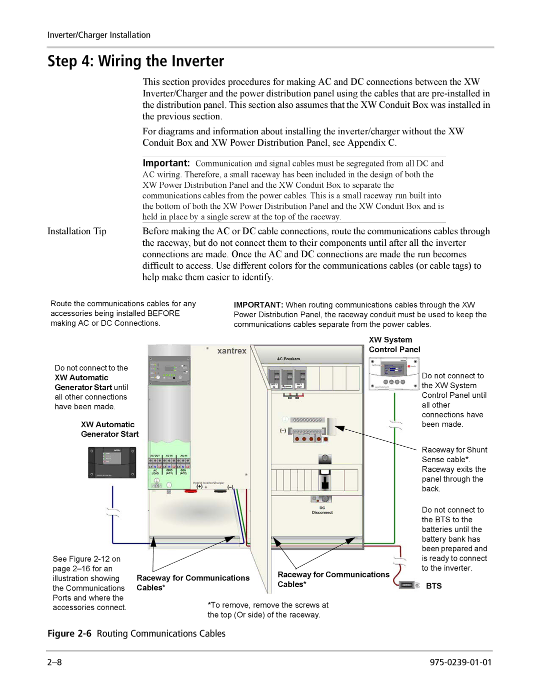 Xantrex Technology XW4024-120/240-60, XW4548-120/240-60, XW6048-120/240-60 manual Wiring the Inverter 