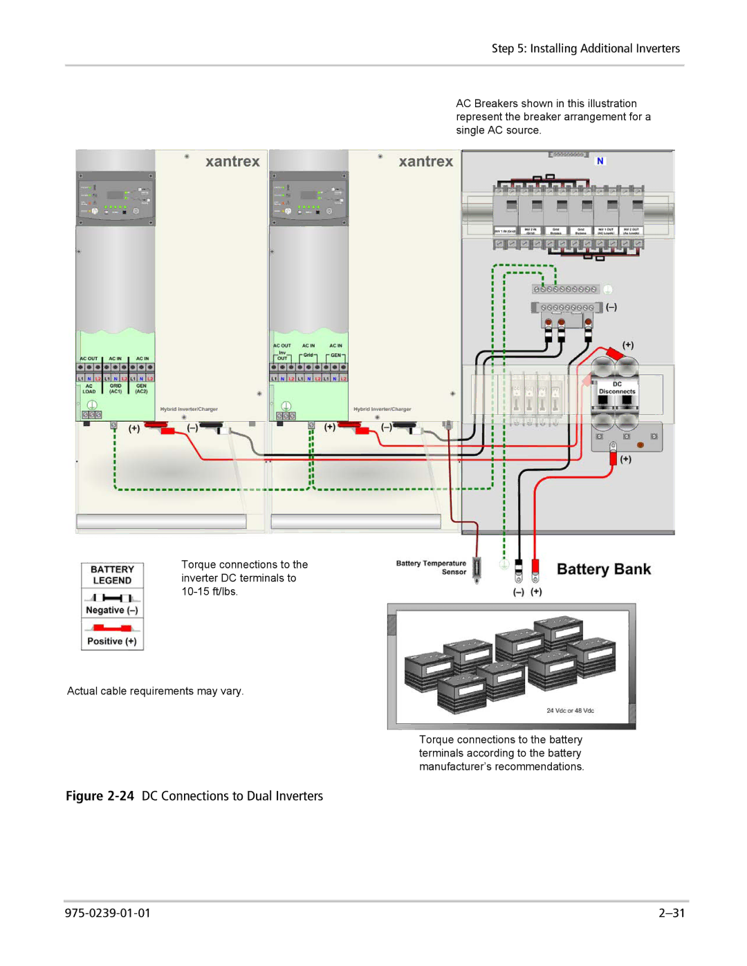 Xantrex Technology XW4024-120/240-60, XW4548-120/240-60, XW6048-120/240-60 manual 24DC Connections to Dual Inverters 