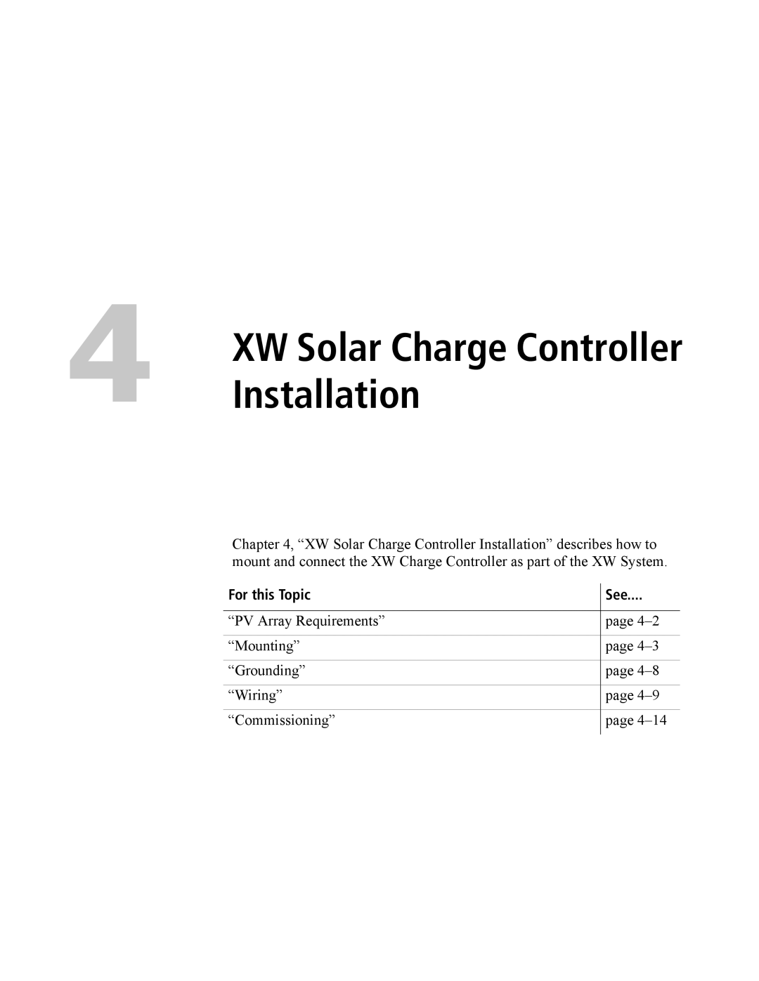 Xantrex Technology XW4024-120/240-60, XW4548-120/240-60, XW6048-120/240-60 manual XW Solar Charge Controller 