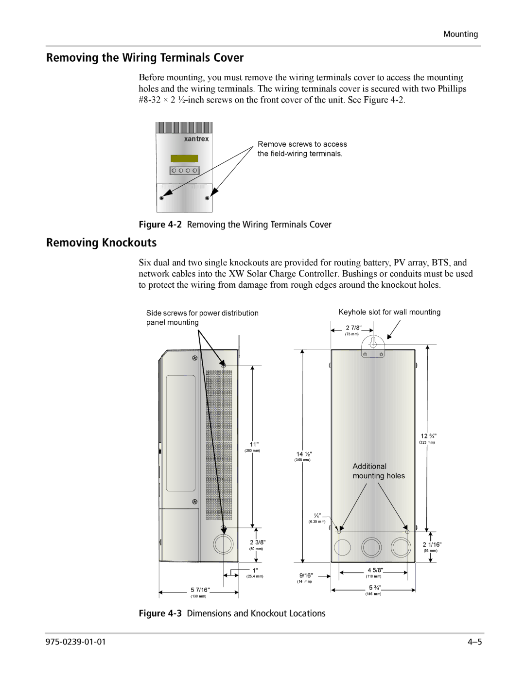 Xantrex Technology XW4024-120/240-60, XW4548-120/240-60, XW6048-120/240-60 manual Removing the Wiring Terminals Cover 