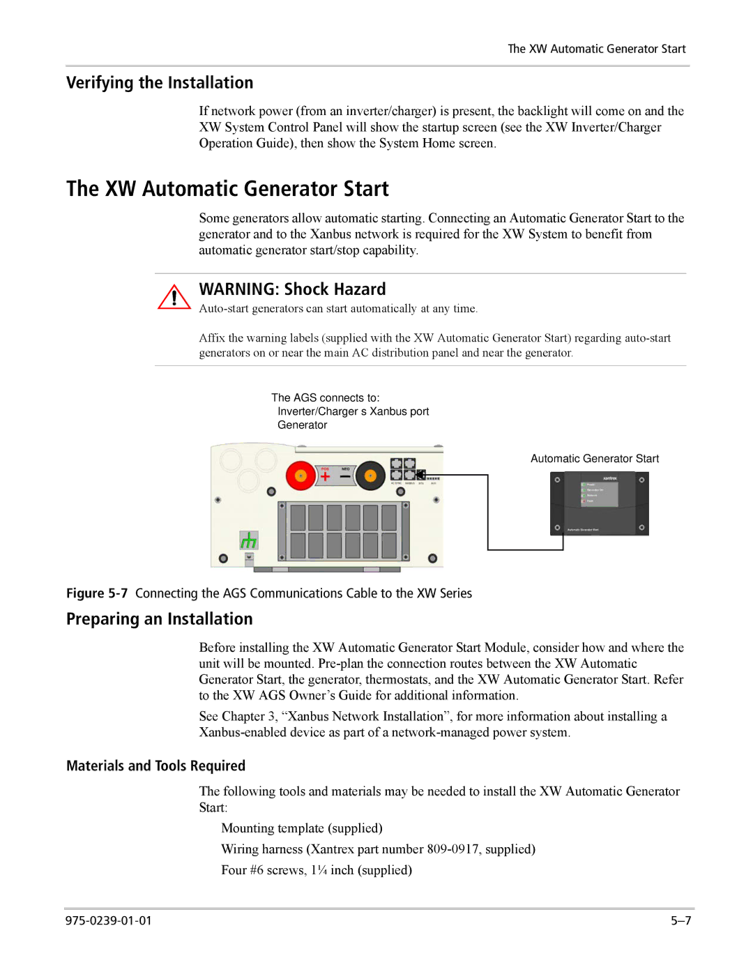 Xantrex Technology XW4024-120/240-60, XW4548-120/240-60, XW6048-120/240-60 manual XW Automatic Generator Start 