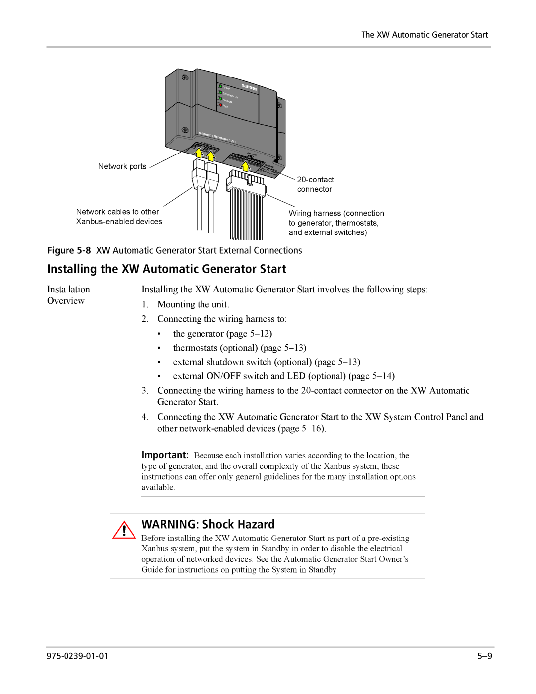 Xantrex Technology XW4548-120/240-60, XW6048-120/240-60, XW4024-120/240-60 manual Installing the XW Automatic Generator Start 