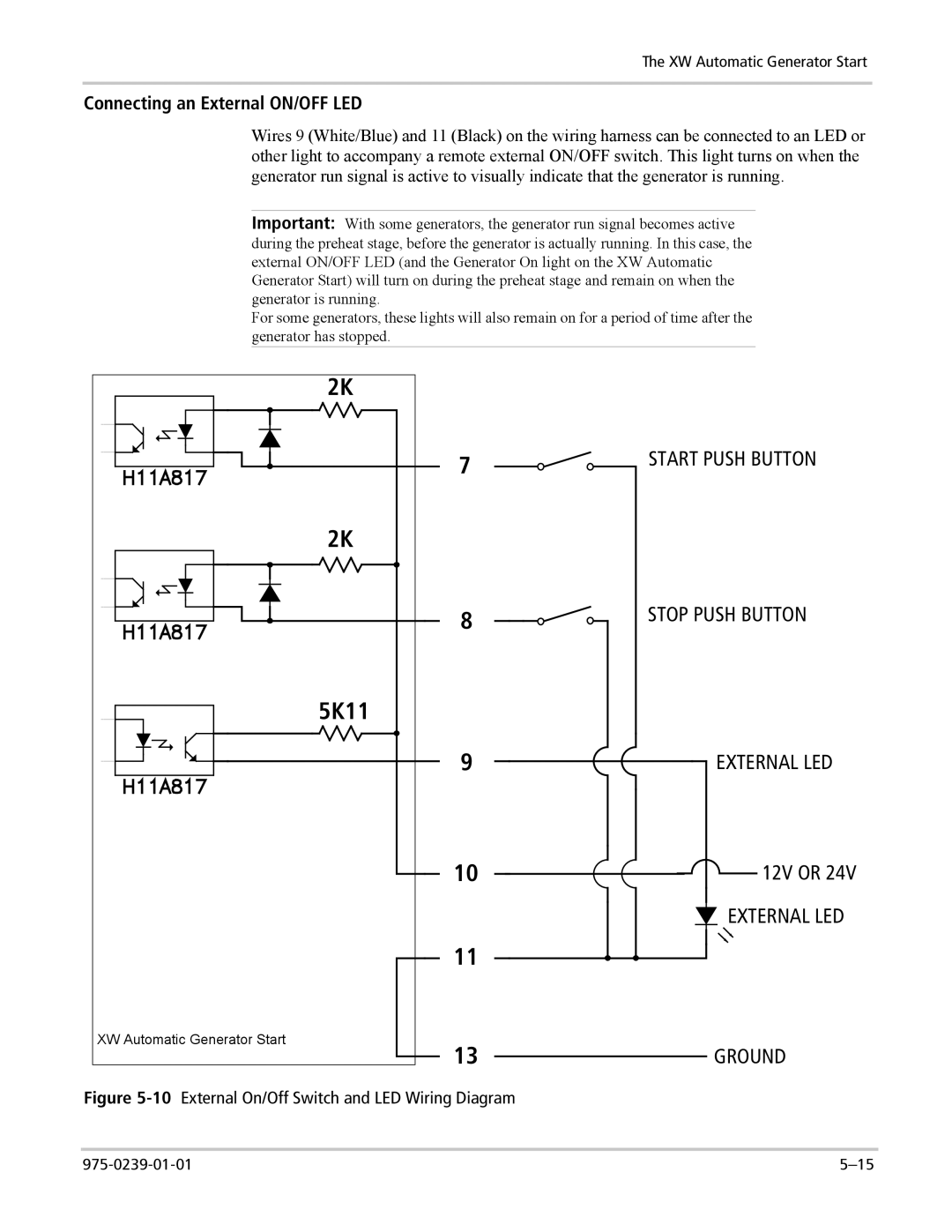 Xantrex Technology XW4548-120/240-60, XW6048-120/240-60 manual Connecting an External ON/OFF LED, 975-0239-01-01 