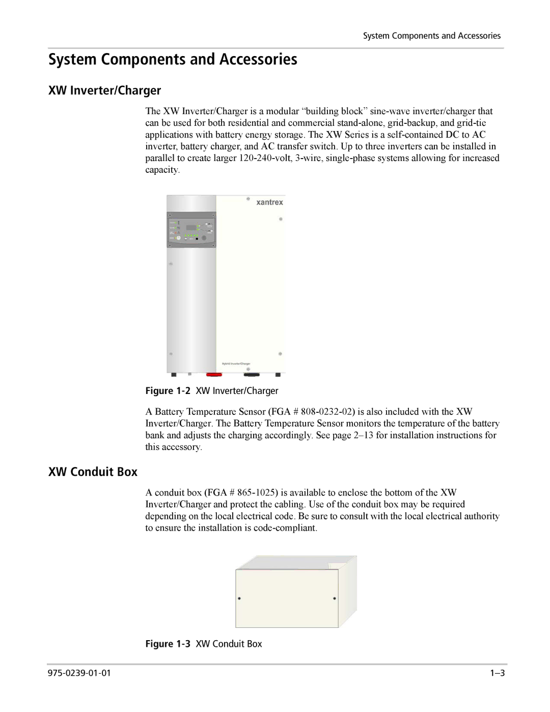 Xantrex Technology XW4024-120/240-60 manual System Components and Accessories, XW Inverter/Charger, XW Conduit Box 