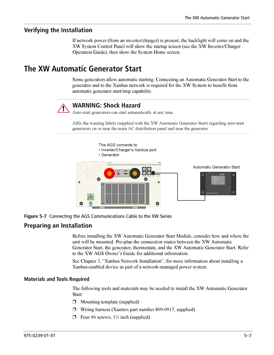 Xantrex Technology XW6048-120/240-60 XW Automatic Generator Start, Verifying the Installation, Preparing an Installation 