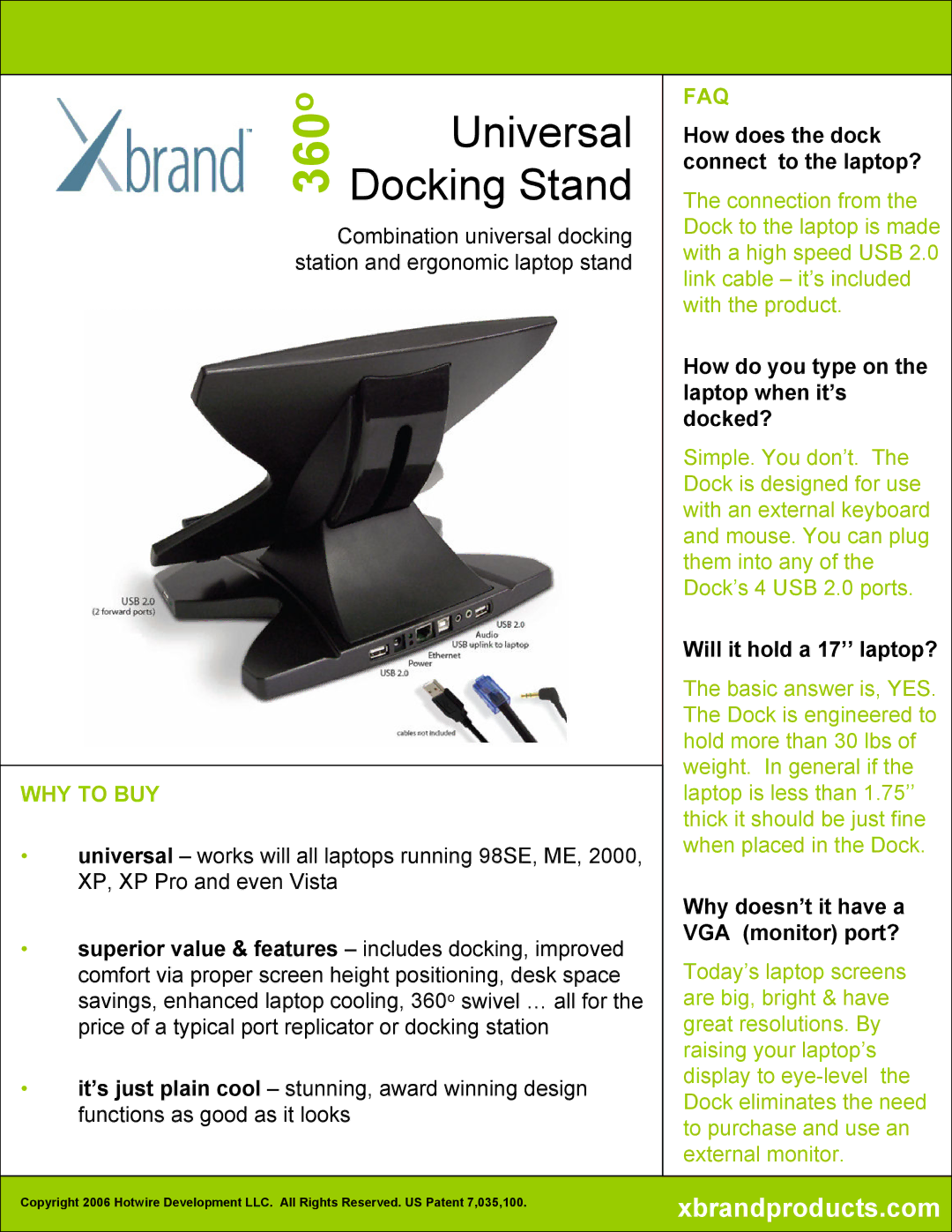 Xbrand 360 manual Universal, Docking Stand, WHY to BUY, Faq 