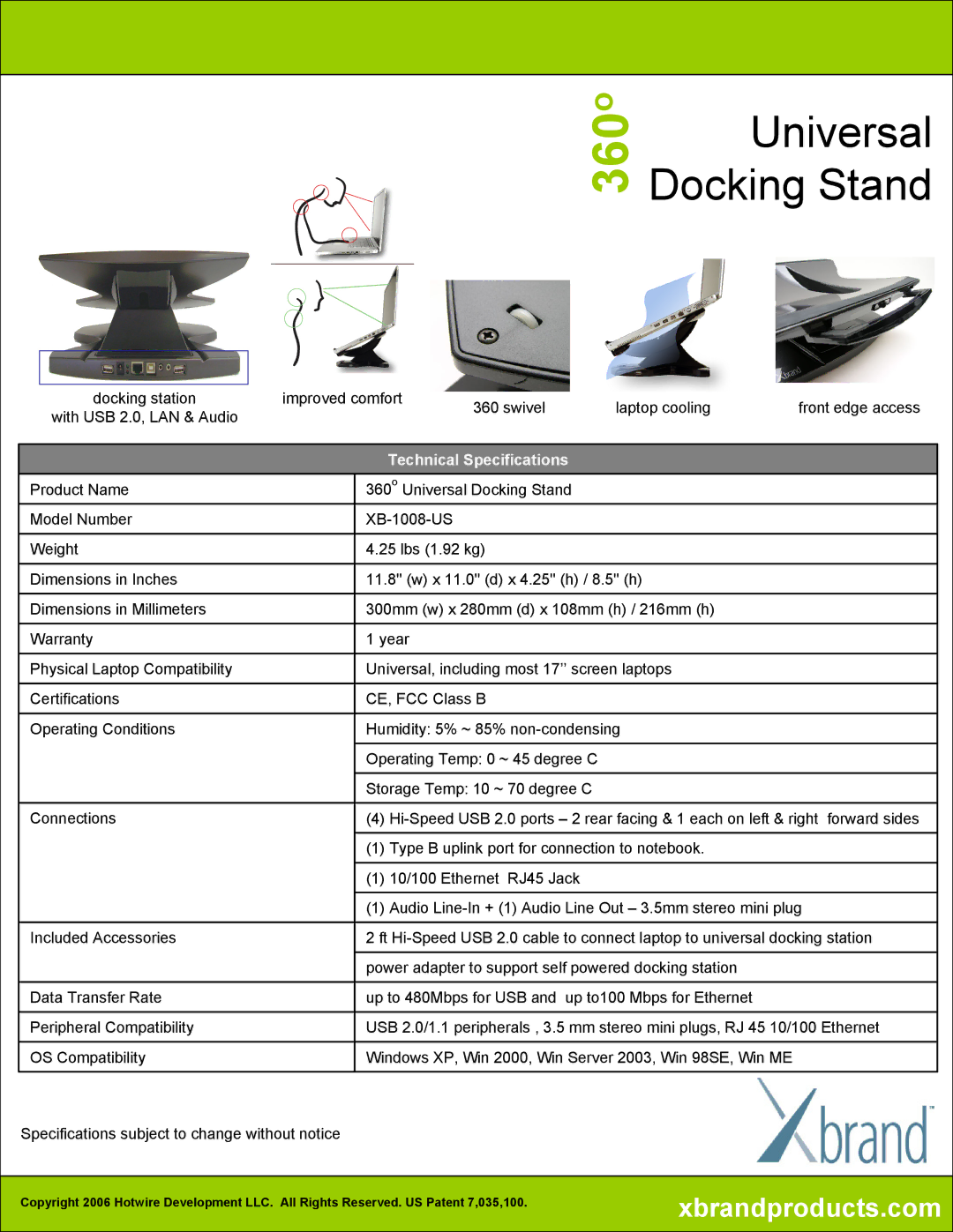 Xbrand manual 360o, Universal Docking Stand 