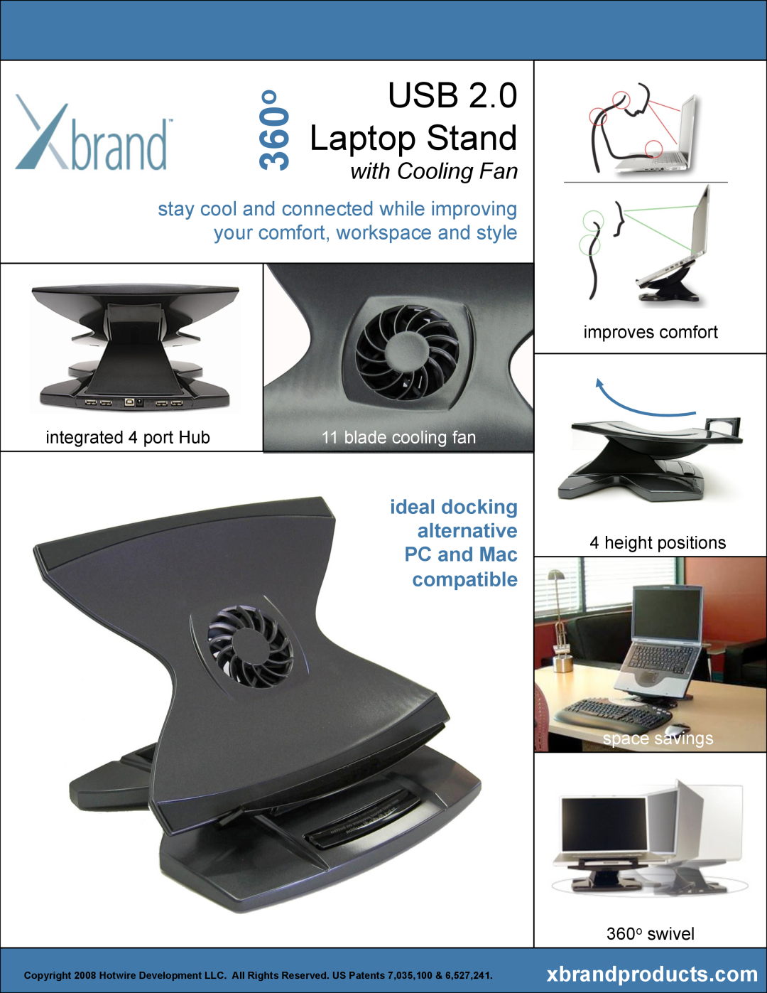 Xbrand XB-1002F-XX manual Laptop Stand, with Cooling Fan, ideal docking alternative PC and Mac compatible, space savings 