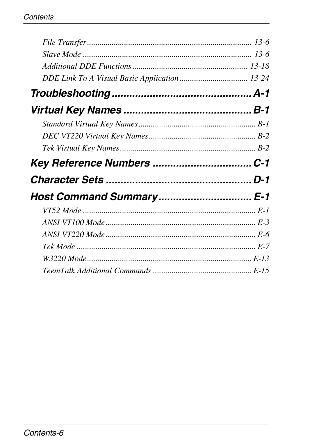 Xerox 05W, 07W & -11W manual Character Sets, Contents-6 