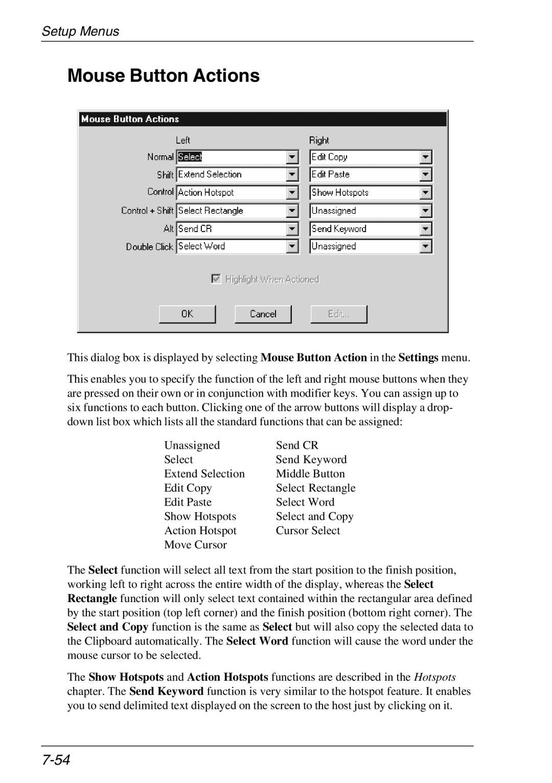 Xerox 05W, 07W & -11W manual Mouse Button Actions 