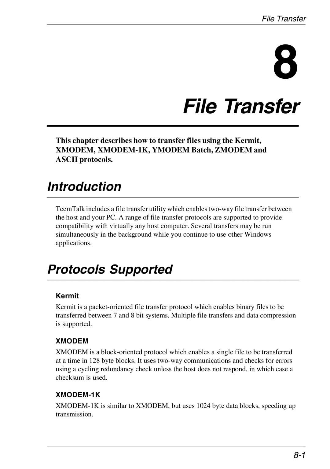 Xerox 07W & -11W, 05W manual File Transfer, Protocols Supported, Kermit 