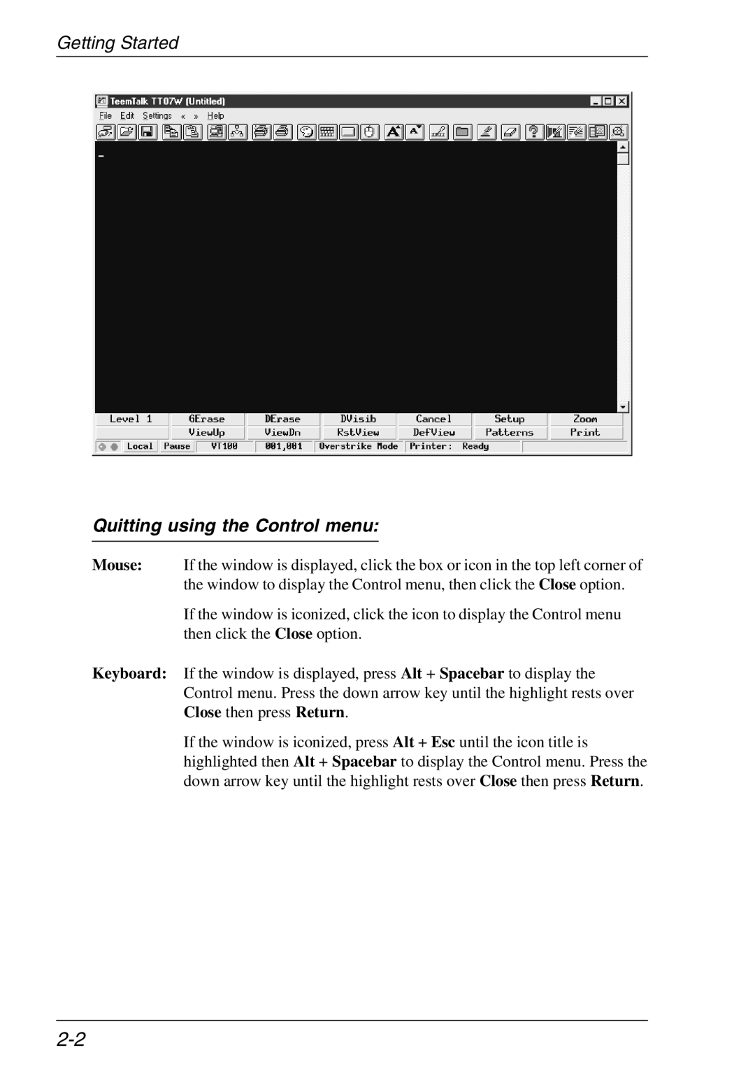 Xerox 05W, 07W & -11W manual Quitting using the Control menu 