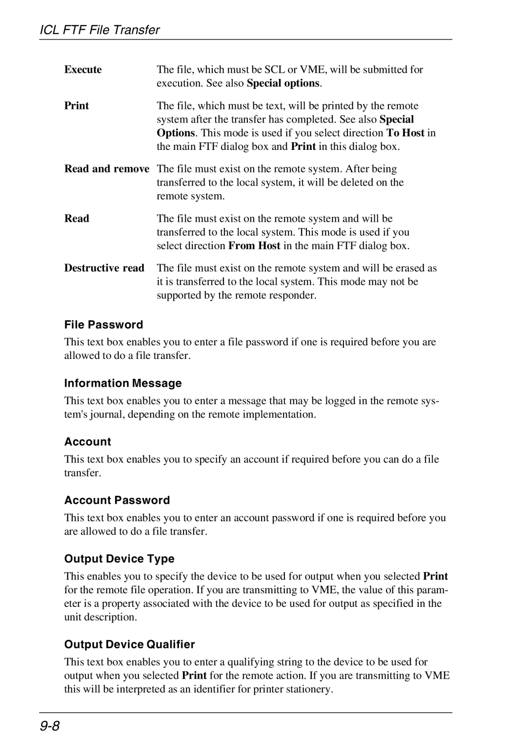 Xerox 05W manual File Password, Information Message, Account Password, Output Device Type, Output Device Qualifier 