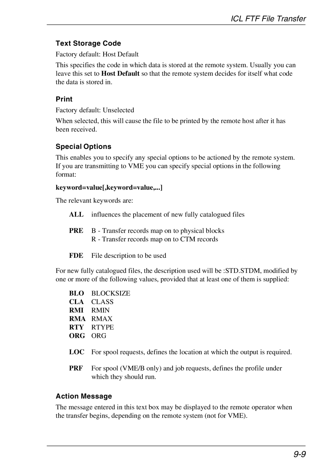 Xerox 07W & -11W, 05W manual Text Storage Code, Print, Special Options, Keyword=value,keyword=value, Action Message 