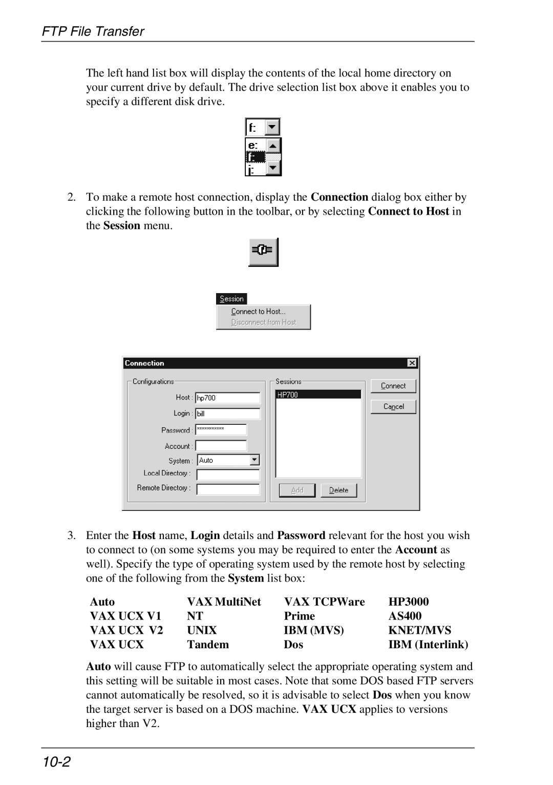 Xerox 05W, 07W & -11W manual 10-2, Auto VAX MultiNet VAX TCPWare HP3000, Prime AS400, Tandem Dos 