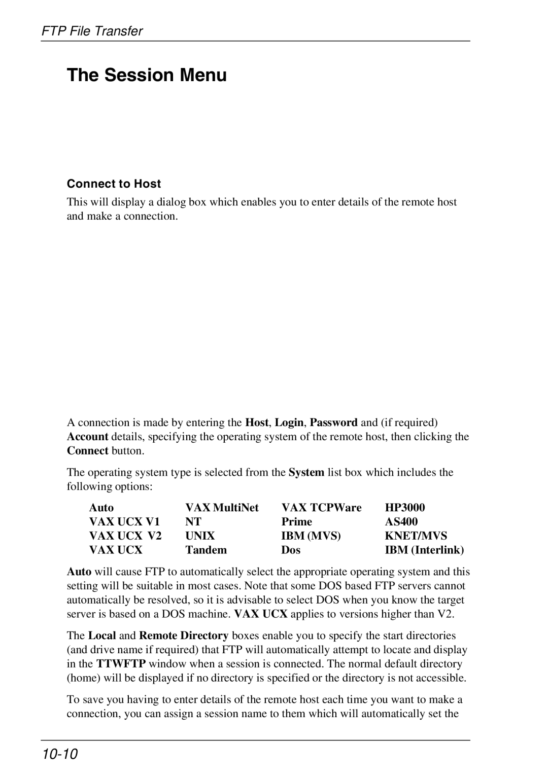 Xerox 05W, 07W & -11W manual Session Menu, 10-10, Connect to Host 