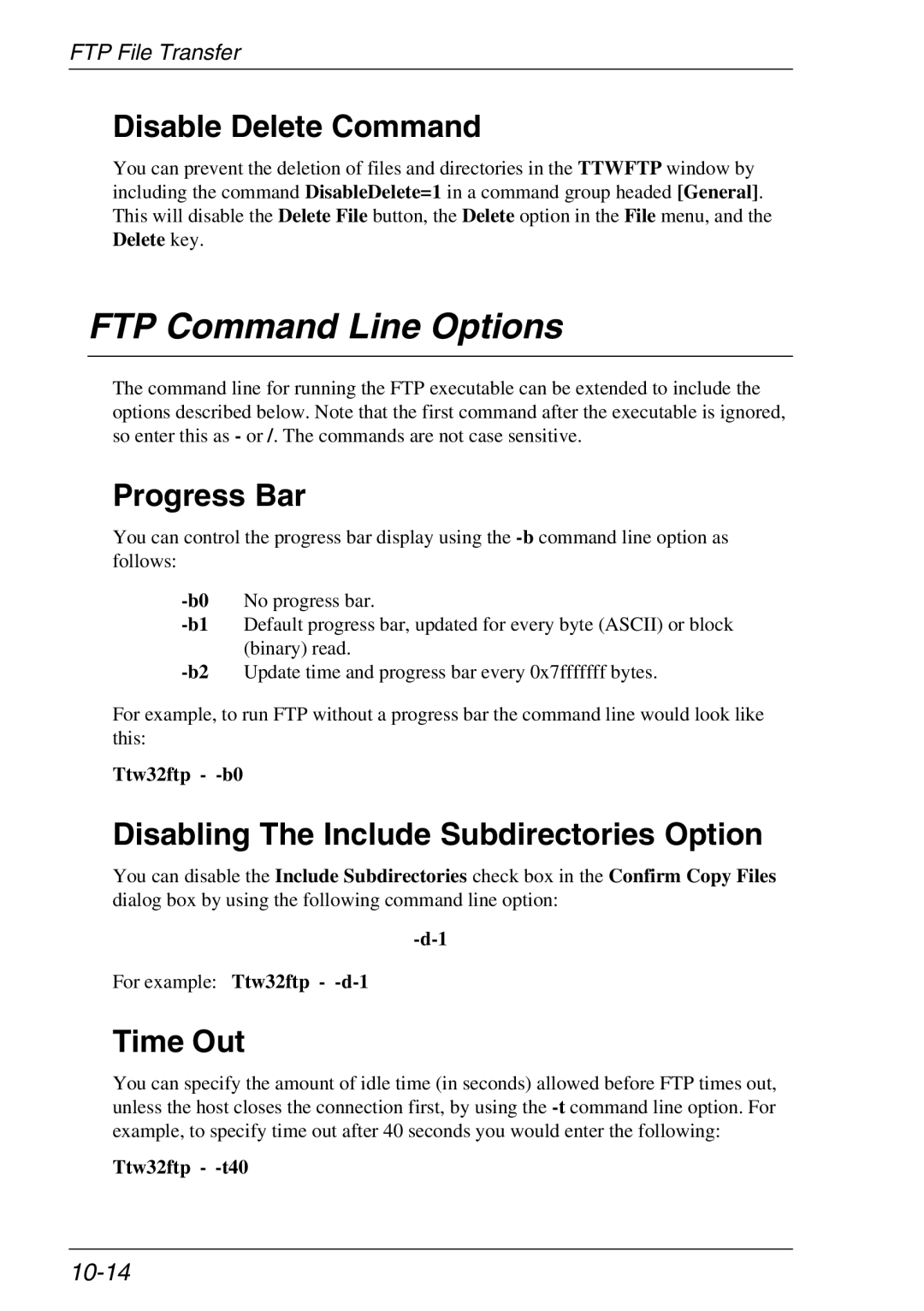 Xerox 05W FTP Command Line Options, Disable Delete Command, Progress Bar, Disabling The Include Subdirectories Option 