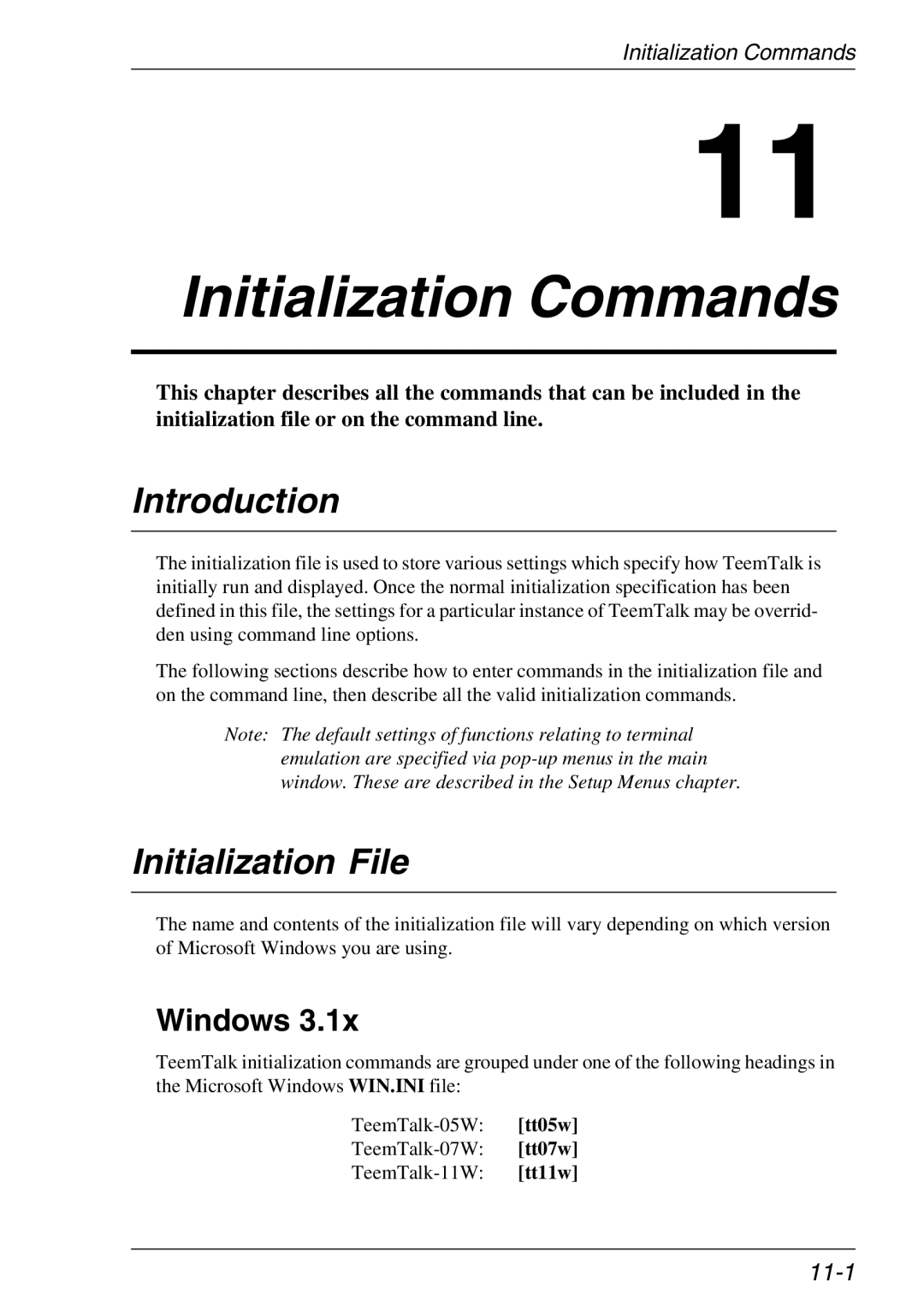 Xerox 07W & -11W, 05W manual Initialization Commands, Initialization File, Windows, 11-1 