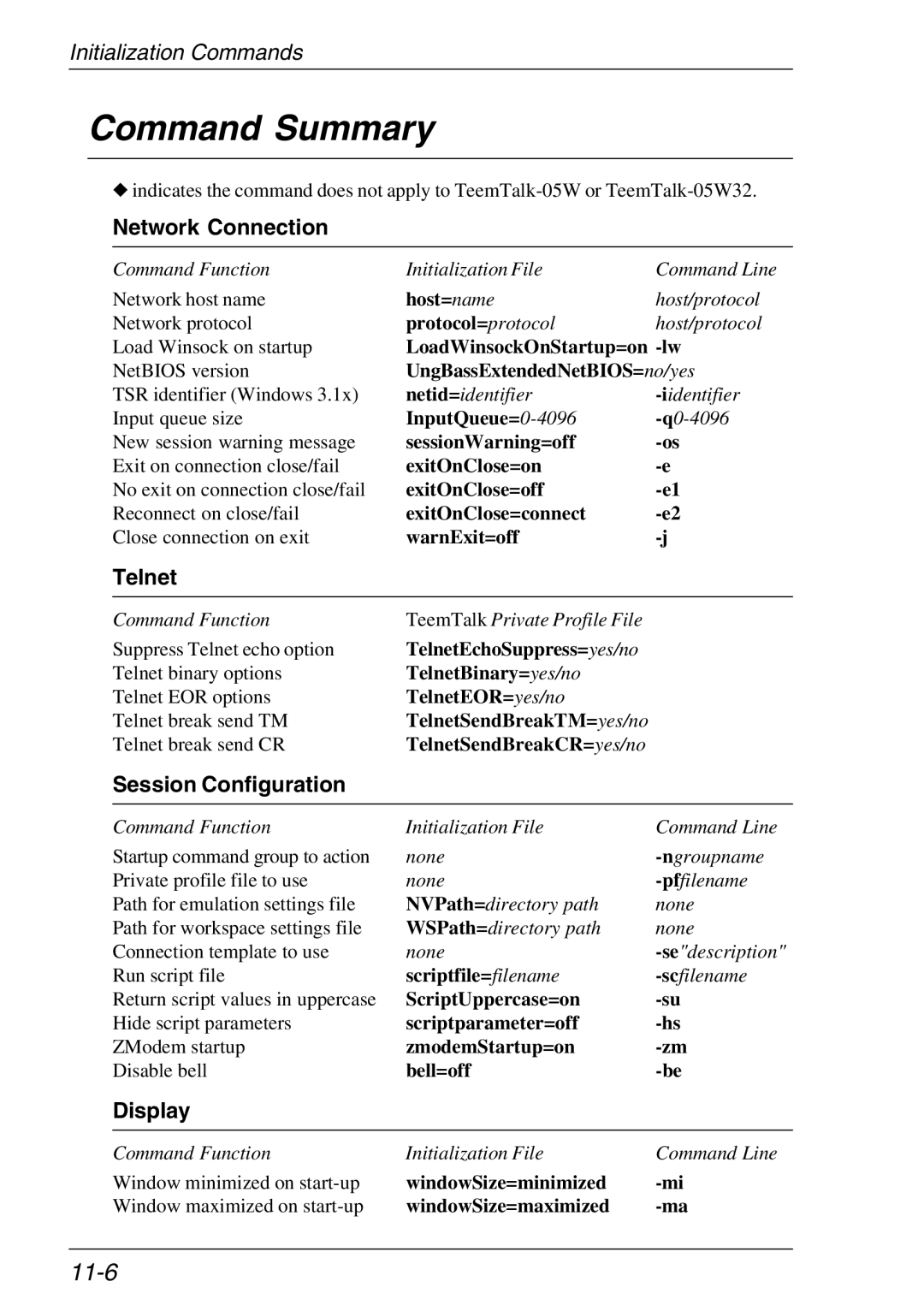 Xerox 05W, 07W & -11W manual Command Summary, 11-6, Network Connection 