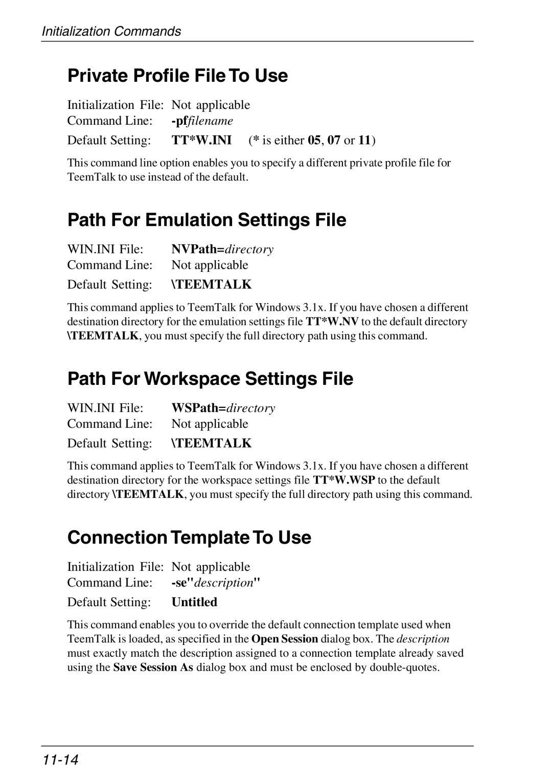 Xerox 05W manual Private Profile File To Use, Path For Emulation Settings File, Path For Workspace Settings File, 11-14 