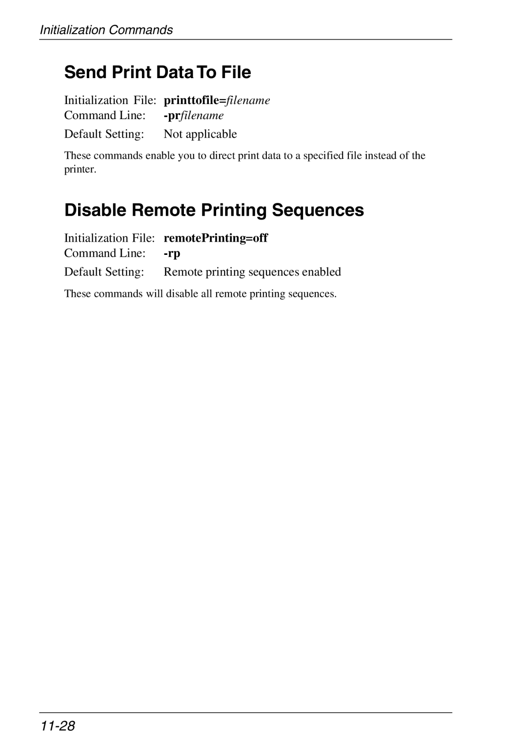 Xerox 05W, 07W & -11W manual Send Print Data To File, Disable Remote Printing Sequences, 11-28 