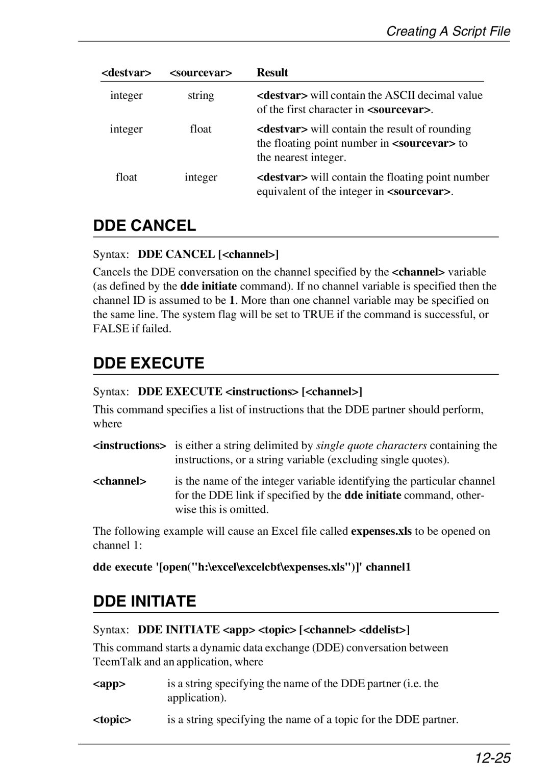 Xerox 07W & -11W, 05W manual DDE Cancel, DDE Execute, DDE Initiate, 12-25 