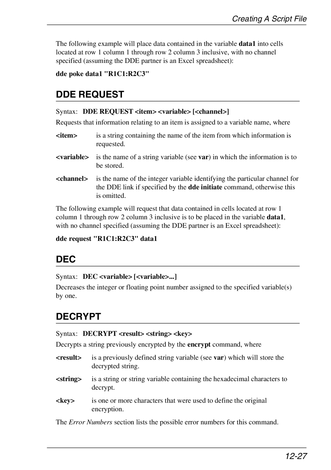 Xerox 07W & -11W, 05W manual DDE Request, Decrypt, 12-27 