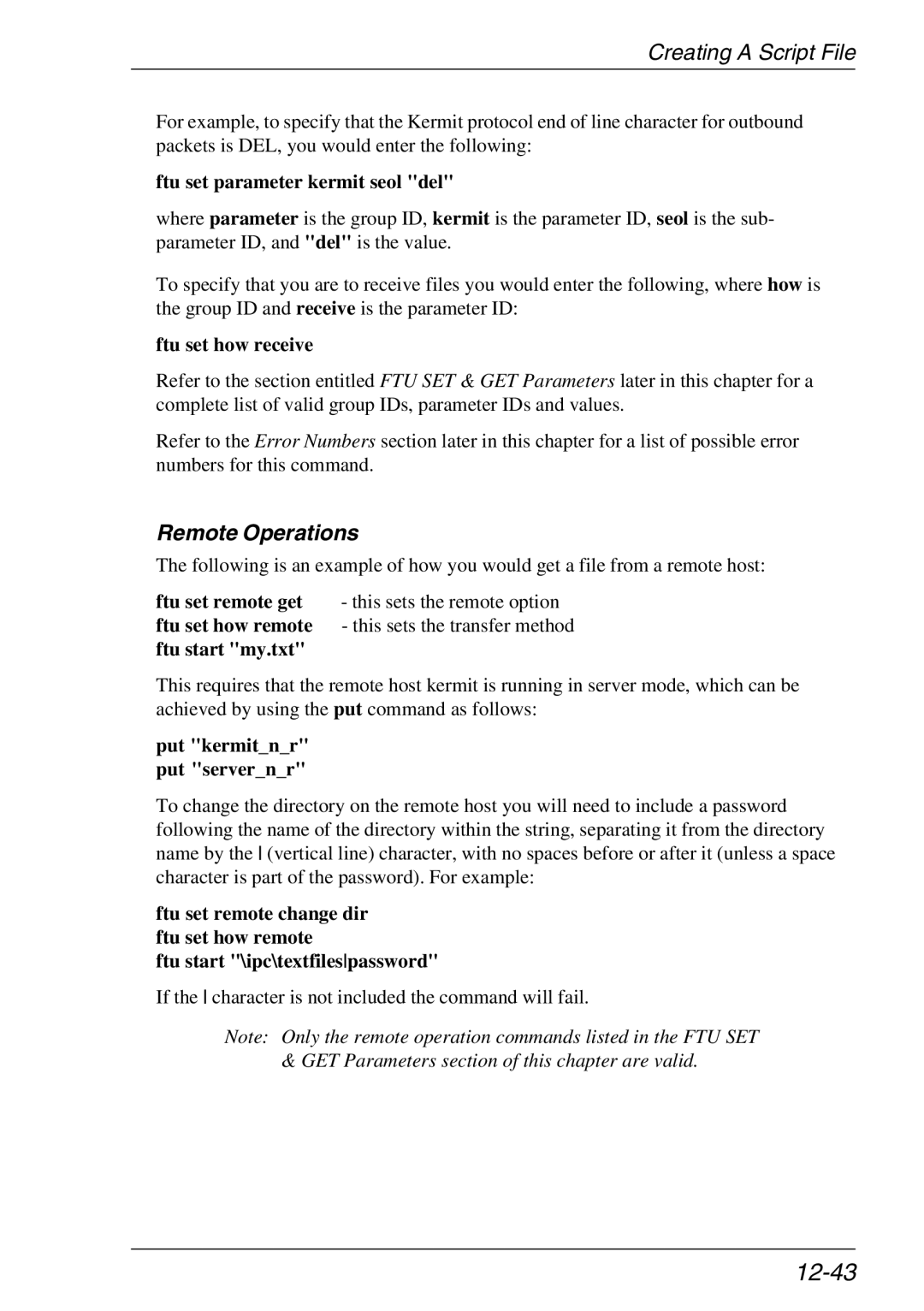 Xerox 07W & -11W, 05W manual 12-43, Ftu set parameter kermit seol del, Ftu set how receive, Ftu start my.txt 