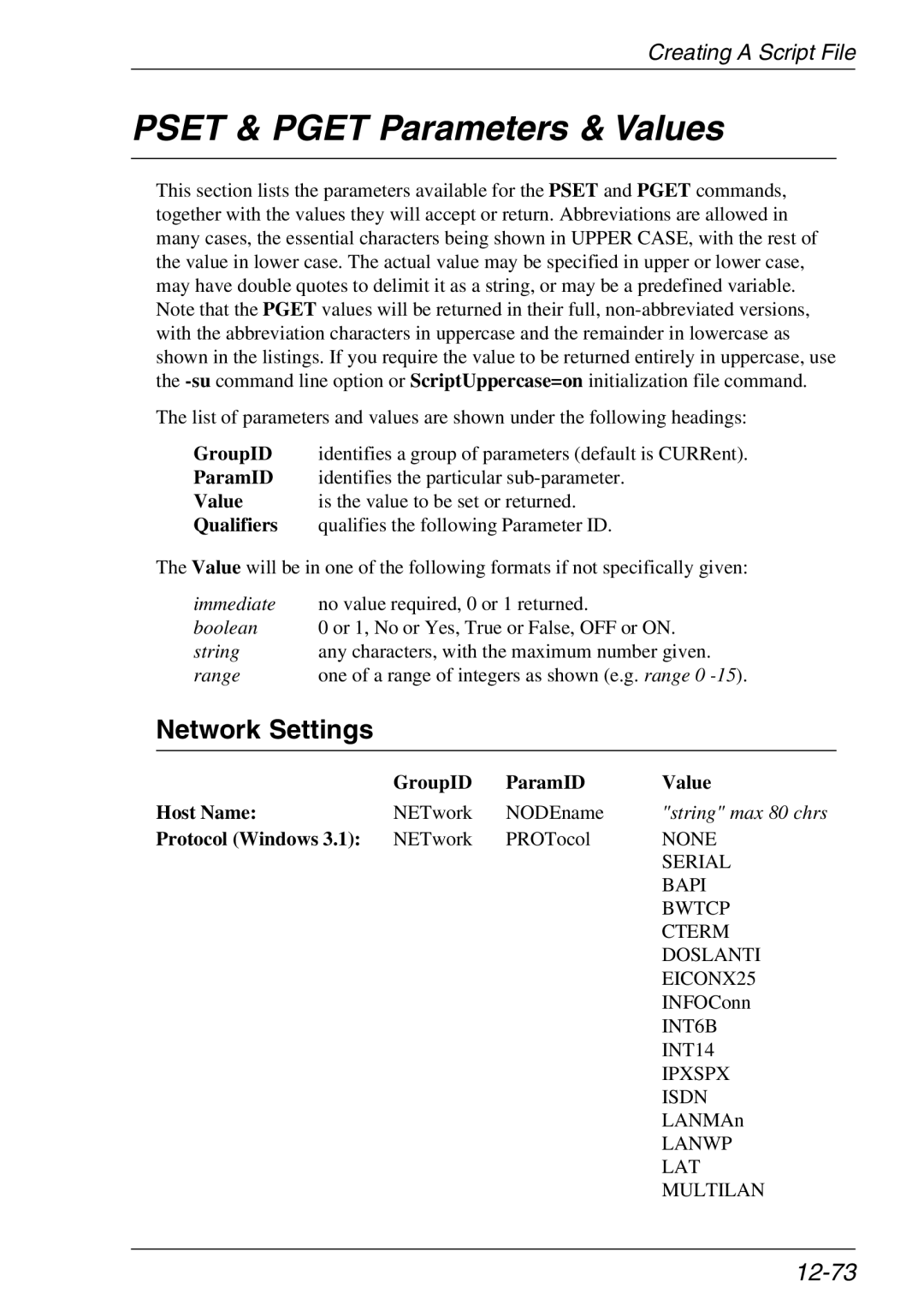 Xerox 07W & -11W, 05W manual Pset & Pget Parameters & Values, 12-73 