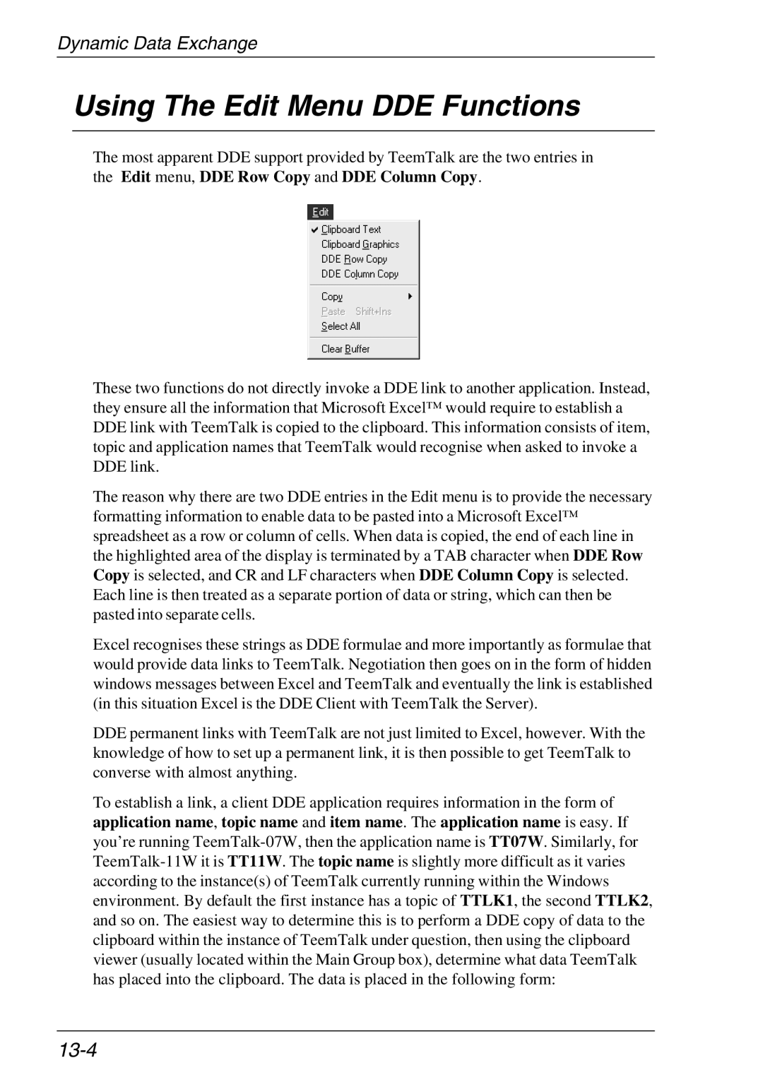 Xerox 05W, 07W & -11W manual Using The Edit Menu DDE Functions, 13-4 