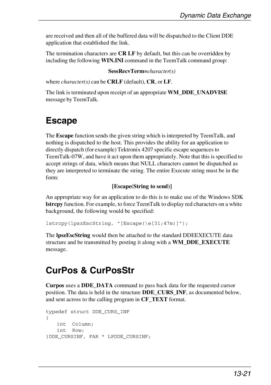 Xerox 07W & -11W, 05W manual CurPos & CurPosStr, 13-21, SessRecvTerm=characters, EscapeString to send 