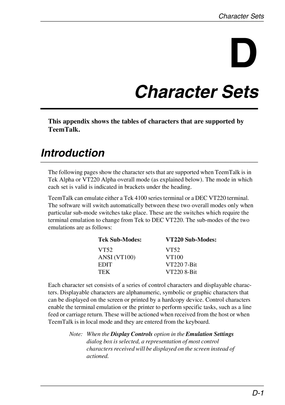 Xerox 07W & -11W, 05W manual Character Sets, Tek Sub-Modes VT220 Sub-Modes 